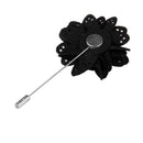 Men Fashionable Handcrafted Peony Flower Tie Lapel Brooch Pin Black