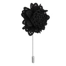 Men Fashionable Handcrafted Peony Flower Tie Lapel Brooch Pin Black