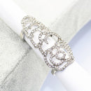 Fashion Crystal Rhinestone Rose Flower Hinged Finger Ring - Silver