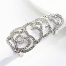 Fashion Crystal Rhinestone Rose Flower Hinged Finger Ring - Silver