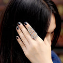 Fashion Crystal Rhinestone Rose Flower Hinged Finger Ring - Silver