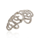 Fashion Crystal Rhinestone Rose Flower Hinged Finger Ring - Silver