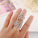 Fashion Crystal Rhinestone Rose Flower Hinged Finger Ring - Silver