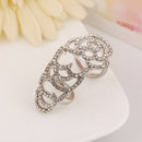 Fashion Crystal Rhinestone Rose Flower Hinged Finger Ring - Silver