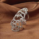 Fashion Crystal Rhinestone Rose Flower Hinged Finger Ring - Silver