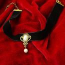 Women's Vintage black trophy Charm pendant velvet Chain Choker Necklace