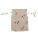 10 x Green Cherry Linen Jute Sack Jewelry Pouch Drawstring Gift Bags Favor