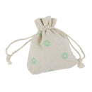 10 x Green Flower Linen Jute Sack Jewelry Pouch Drawstring Gift Bags Wedding