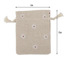 10 x White Flower Linen Jute Sack Jewelry Pouch Drawstring Gift Bags Wedding