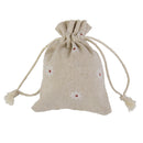 10 x White Flower Linen Jute Sack Jewelry Pouch Drawstring Gift Bags Wedding
