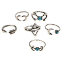 Set 6pc Boho Antique Silver Moon Arrow Scorpion Pattern Ring Band 15-19mm