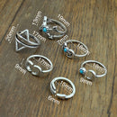 Set 6pc Boho Antique Silver Moon Arrow Scorpion Pattern Ring Band 15-19mm