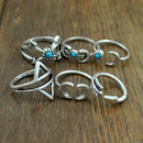 Set 6pc Boho Antique Silver Moon Arrow Scorpion Pattern Ring Band 15-19mm