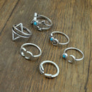 Set 6pc Boho Antique Silver Moon Arrow Scorpion Pattern Ring Band 15-19mm
