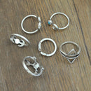 Set 6pc Boho Antique Silver Moon Arrow Scorpion Pattern Ring Band 15-19mm