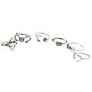 Set 6pc Boho Antique Silver Moon Arrow Scorpion Pattern Ring Band 15-19mm
