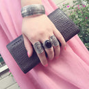 1pc Boho Antique Silver Engraving Flower Pattern Wide Ring 18mm