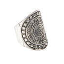 1pc Boho Antique Silver Engraving Flower Pattern Wide Ring 18mm