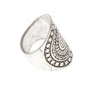 1pc Boho Antique Silver Engraving Flower Pattern Wide Ring 18mm