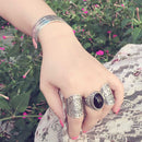 1pc Boho Antique Silver Engraving Flower Pattern Wide Ring 18mm