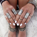 1pc Boho Antique Silver Engraving Flower Pattern Wide Ring 18mm