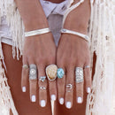 1pc Boho Antique Silver Engraving Flower Pattern Wide Ring 18mm