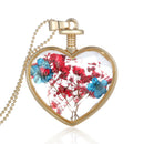Glass Heart Shape Floating Locket Dried Flower Pendant Golden Chain Necklace