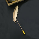 Stylish Feather Leaf Men's Suit Shirt Corsage Lapel Stick Pin Tie Hat Brooch Golden