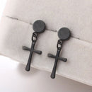 Pair Of Women 316L Stainless Steel Cross Earring Studs Dangle Fashion Accessory Party Supplies Black