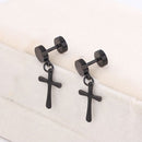 Pair Of Women 316L Stainless Steel Cross Earring Studs Dangle Fashion Accessory Party Supplies Black