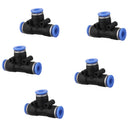 5 Pcs 6mm to 6mm T Shape One Touch Fittings Push in Quick Connectors