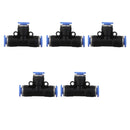 5 Pcs 6mm to 6mm T Shape One Touch Fittings Push in Quick Connectors
