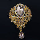 Rhinestone Teardrop Pendant Wedding Brooch Pin - Champagne