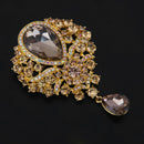 Rhinestone Teardrop Pendant Wedding Brooch Pin - Champagne