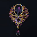 Rhinestone Teardrop Pendant Wedding Brooch Pin - Purple