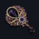 Rhinestone Teardrop Pendant Wedding Brooch Pin - Purple