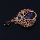 Rhinestone Teardrop Pendant Wedding Brooch Pin - Purple