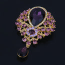 Rhinestone Teardrop Pendant Wedding Brooch Pin - Purple