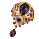 Rhinestone Teardrop Pendant Wedding Brooch Pin - Purple