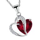 Women Fashionable Heart Shaped Rhinestone Crystal Pendant Necklace Fashion Accessory Red Silver