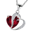 Women Fashionable Heart Shaped Rhinestone Crystal Pendant Necklace Fashion Accessory Red Silver
