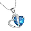 Women Fashionable Heart Shaped Rhinestone Crystal Pendant Necklace Fashion Accessory Blue