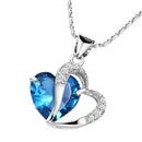 Women Fashionable Heart Shaped Rhinestone Crystal Pendant Necklace Fashion Accessory Blue