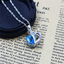 Women Fashionable Heart Shaped Rhinestone Crystal Pendant Necklace Fashion Accessory Blue