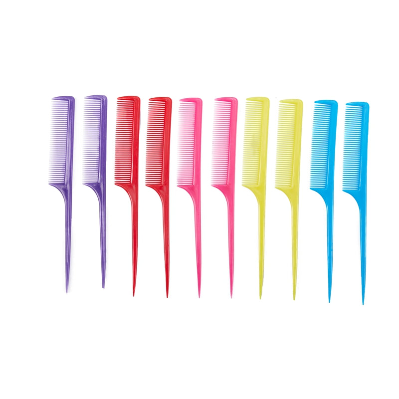 10 x Plastic Hairdressing Pointed Toothed Hair Styling Rat Tail Combs S8S4