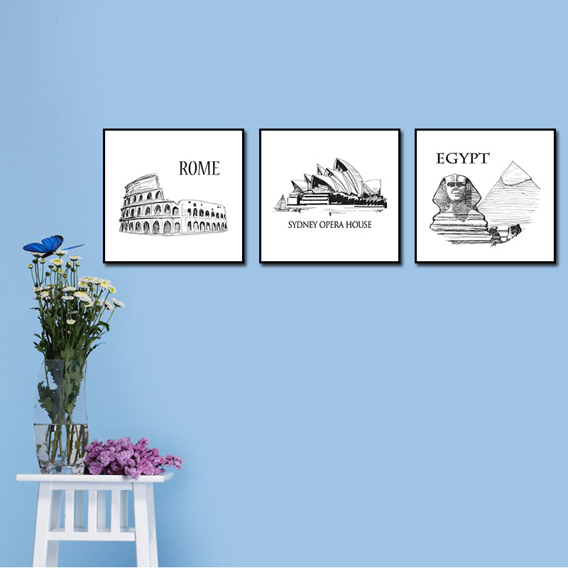 Miico ALTB Hand Painted Three Combination Decorative Paintings Architecture Wall Art For Home Decoration