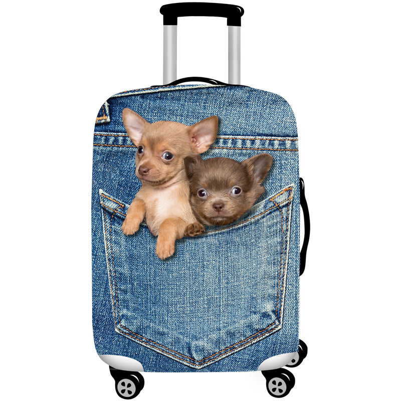 Honana Denim 3D Cute Cat Dog Elastic Luggage Cover Trolley Case Cover Warm Travel Suitcase Protector