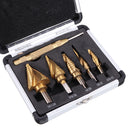 Drillpro 6pcs 1/8 to 1-3/8 Inch Upgrade Step Drill Titanium Spiral Grooved Step Drill Bit Set with Automatic Center Punch and Aluminum Case