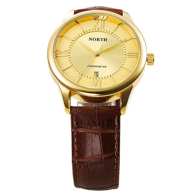 NORTH 6019 Men Watch Business Leather Strap Simple Dial Male Quartz Wrist Watch