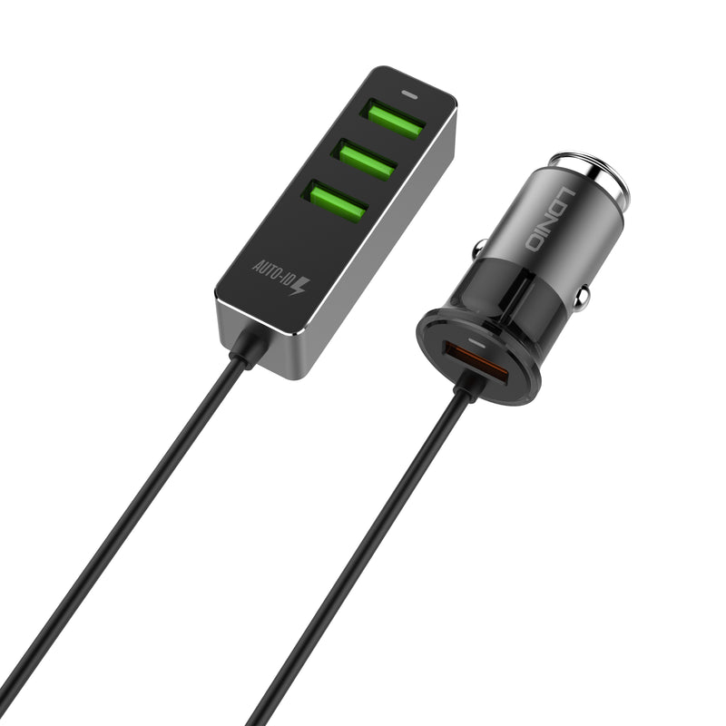 LDNIO C61 Combo 4 USB 1.2M QC3.0 Fast Charge USB Car Charger for Samsung S9 S8 Note 8